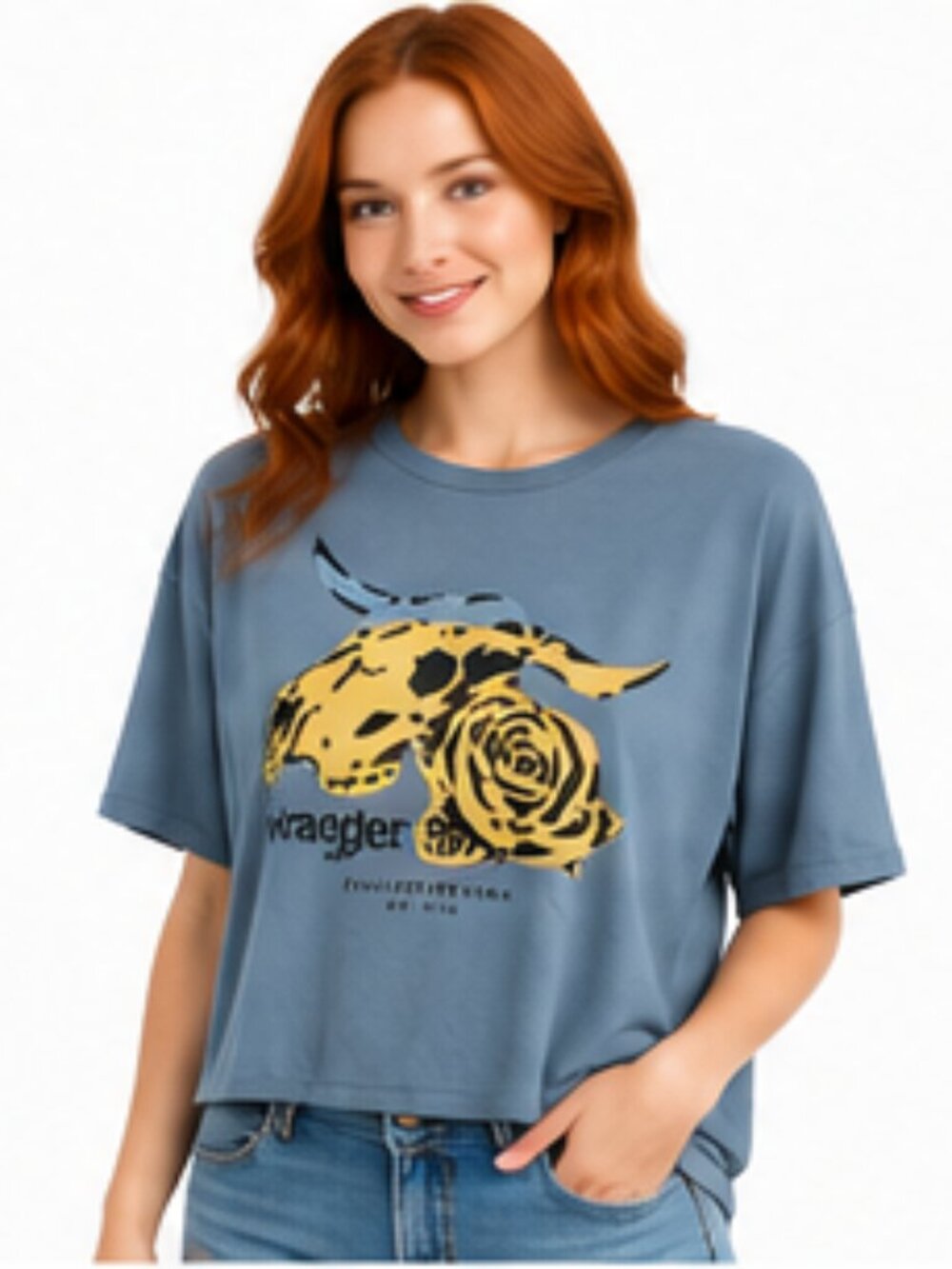 Wrangler Blue Crop Top with Yellow Graphic